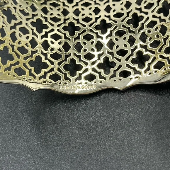 Kendra Scott Designer Candice Gold Tone Filigree Concave Wide Cuff Bracelet - Picture 8 of 13